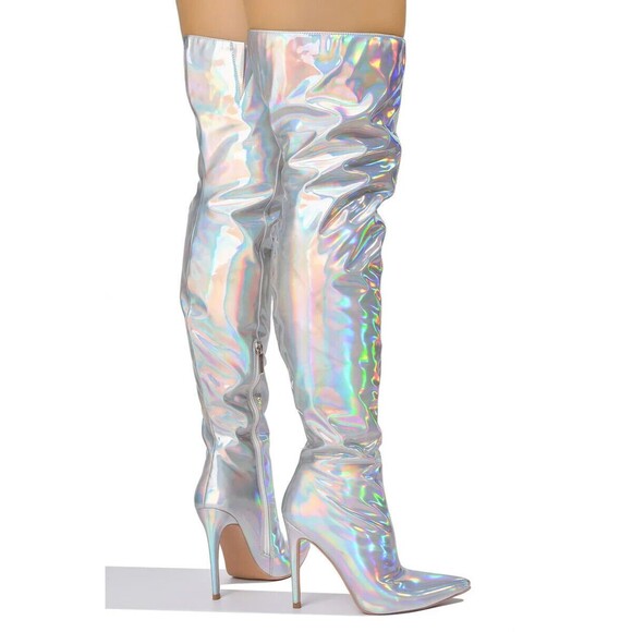 Cape Robbin Bemilia Holographic Thigh High Boots for Women Over the Knee 9M - Picture 2 of 16